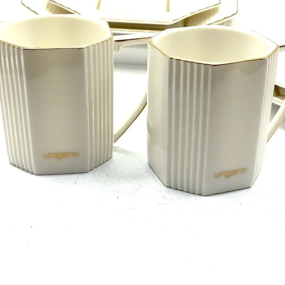 Ungaro Paris Vintage Maebata Coffee Set Cups Saucers Plates 6-Piece Cream Gold